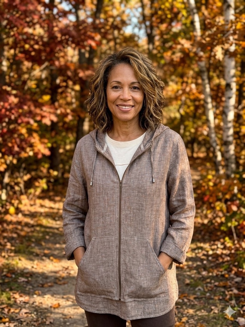Chico's 100% Linen Taupe-Brown Hooded Zip Front Jacket (2)